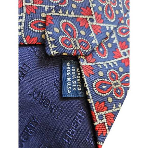 Liberty Of London Men Silk Necktie Geometric Pattern Red & Blue Made In USA - Picture 2 of 9